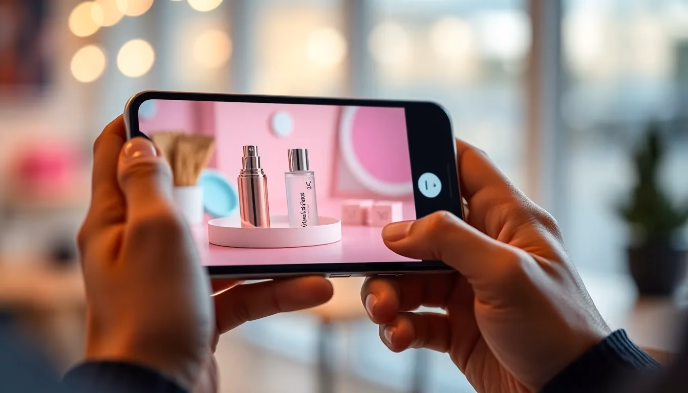 Smartfon wyświetlający profesjonalnie wykonane wideo AI-generowanej reklamy produktu