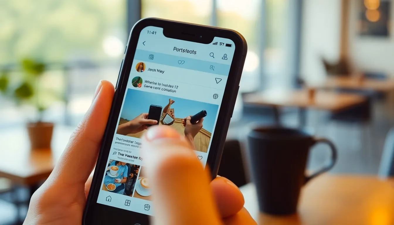 Smartfon wyświetlający reklamę wideo generowaną przez AI na kanale mediów społecznościowych