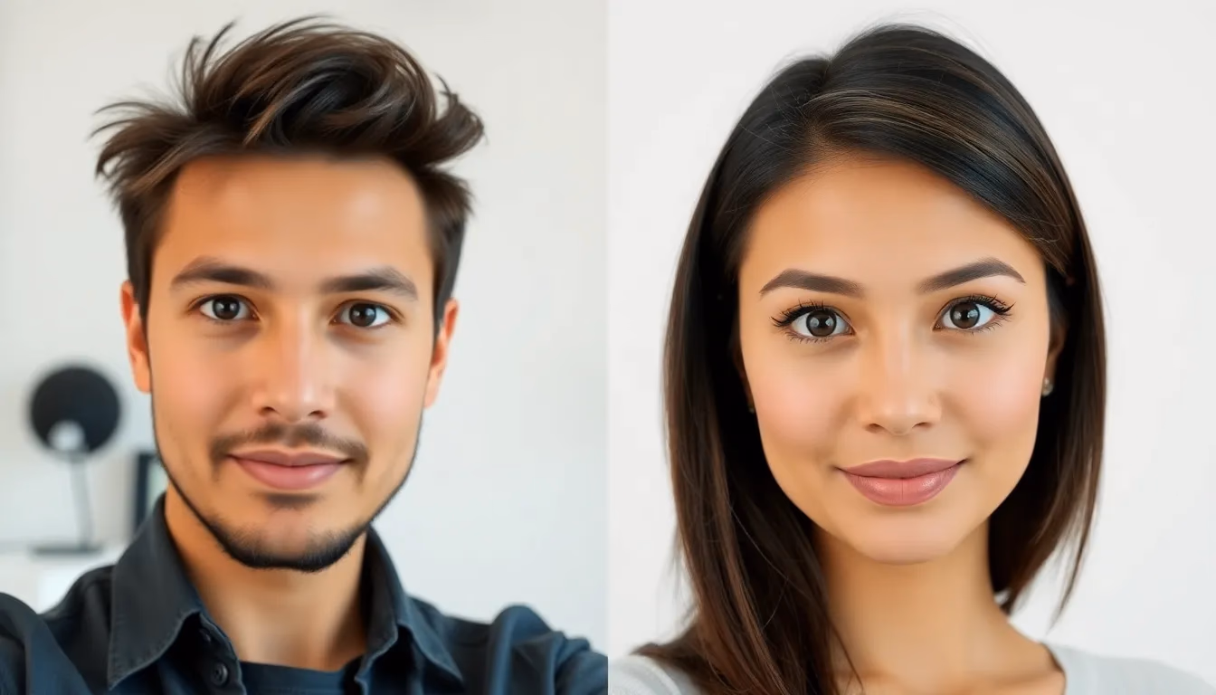 Porównanie przed i po pokazujące transformację z przypadkowego selfie do profesjonalnie wygenerowanego headshot'a AI z lepszym oświetleniem i tłem