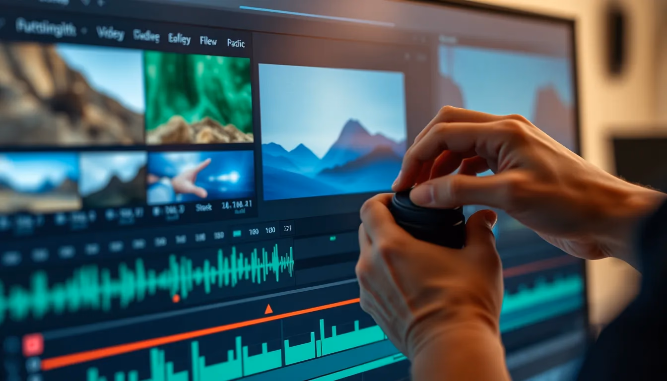 Oś czasu edycji wideo pokazująca wiele elementów wizualnych synchronizowanych z muzyką do teledysku cover'u YouTube