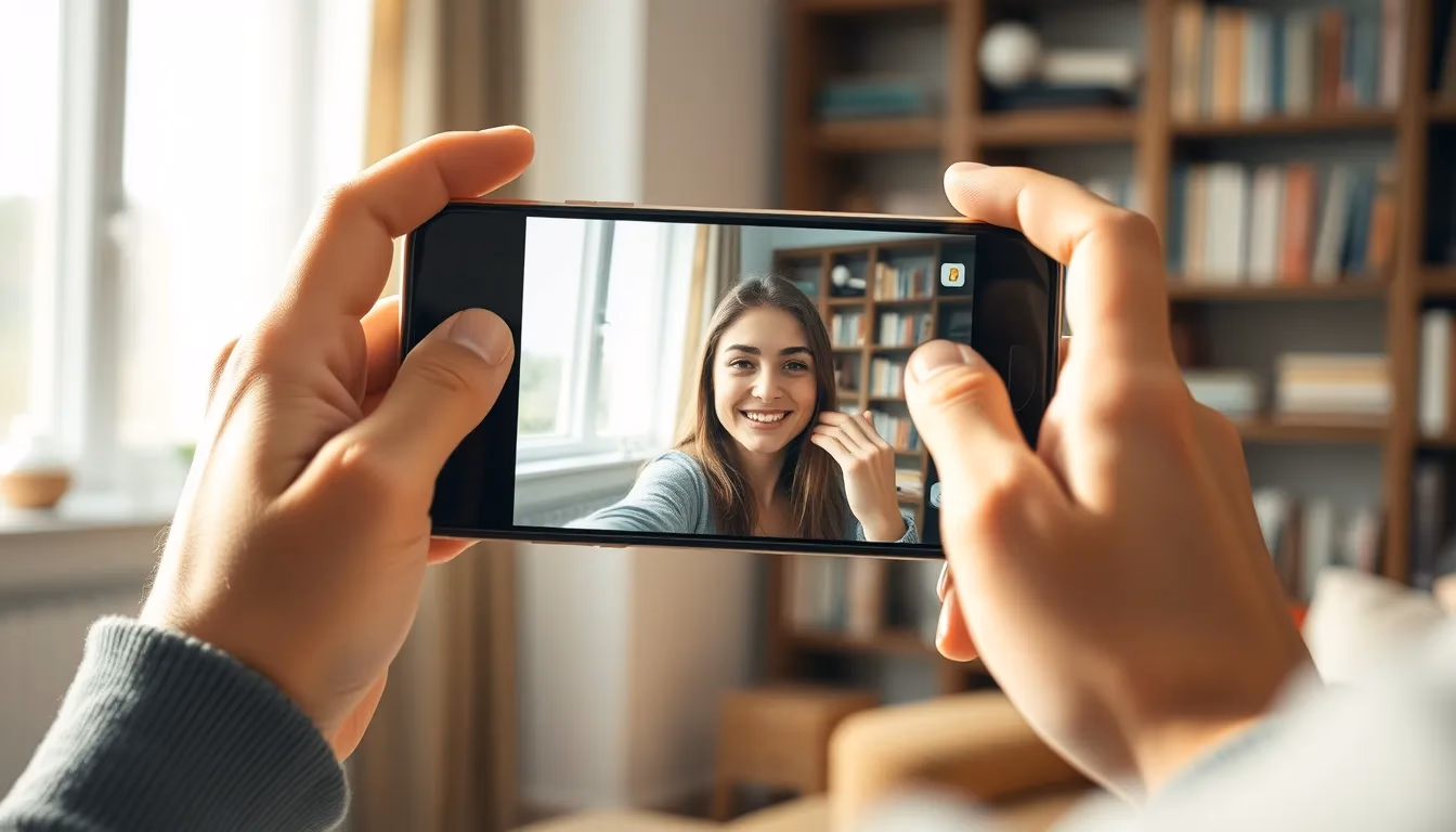 Ręce trzymające smartfon nagrywający selfie-style wideo storytelling z naturalnym oświetleniem